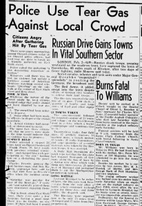 “Police use tear gas against local crowd,” Oxnard Press-Courier, 2 Feb 1942 (courtesy Luis H. Moreno, Ph. D http://luishmoreno.com/) 